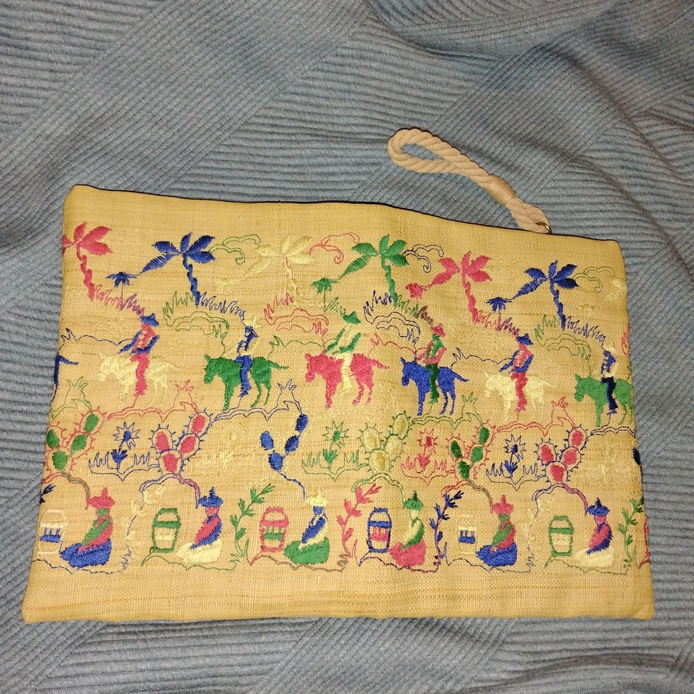 Vintage colorful, folk-art-style hand embroidery Multicolor Embroidered Clutch